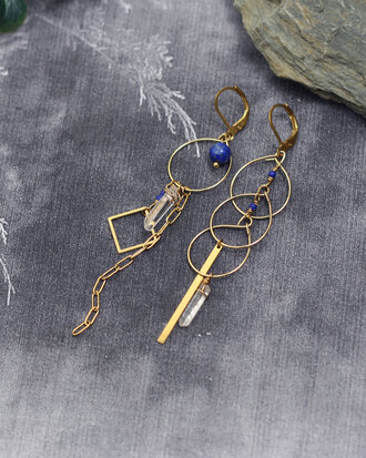 Boucles d'oreilles lapis lazuli cercles dores