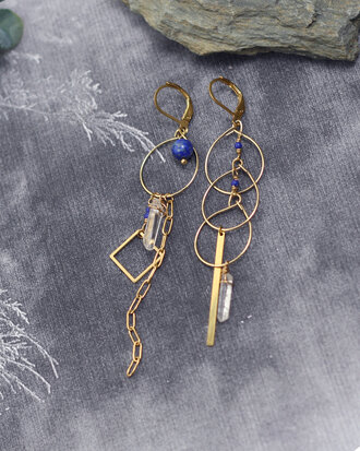 Boucles d'oreilles lapis lazuli cercles dores