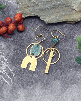 Boucles d'oreilles turquoises geometriques