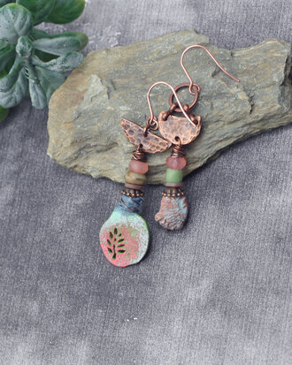 Boucles d'oreilles Arbre de vie vert bleu