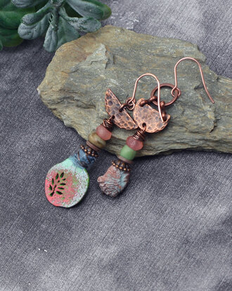 Boucles d'oreilles Arbre de vie vert bleu