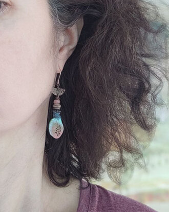 Boucles d'oreilles Arbre de vie vert bleu