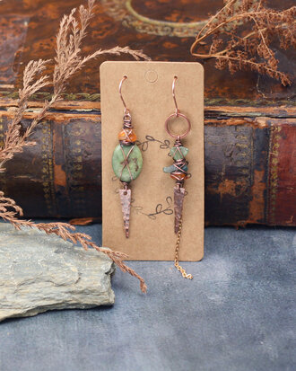 Boucles d'oreilles vikings avec agate verte