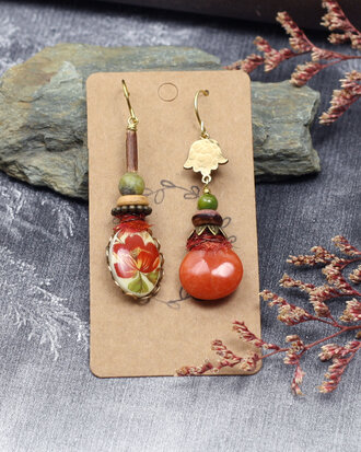 Boucles d'oreilles bohemes fleur orange