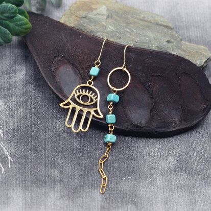 Boucles d'oreilles Hamsa turquoise