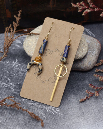 Boucles d'oreilles lapis lazuli et jaspe demi lune