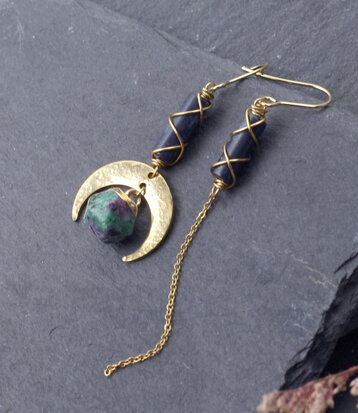 Boucles d'oreilles demi lune lapis lazuli