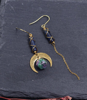 Boucles d'oreilles demi lune lapis lazuli