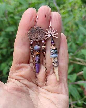 Boucles d'oreilles en cuivre avec amethyste
