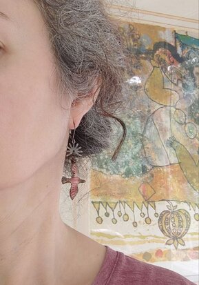 Boucles d'oreilles Oiseau rose cuivre