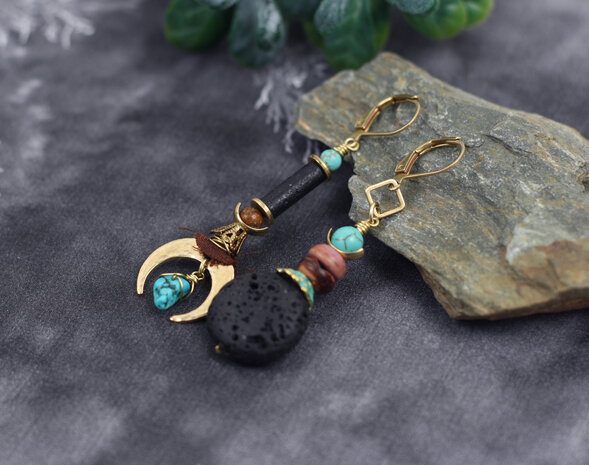 Boucles d'oreilles demi lune avec turquoise