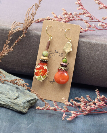 Boucles d'oreilles bohemes fleur orange