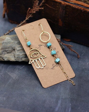 Boucles d'oreilles Hamsa turquoise