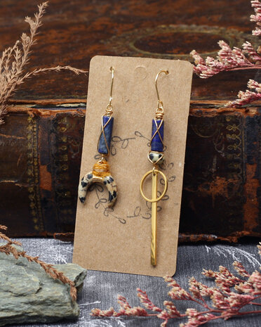 Boucles d'oreilles lapis lazuli et jaspe demi lune