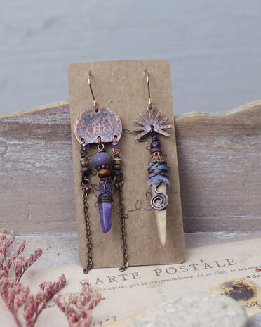 Boucles d'oreilles en cuivre avec amethyste