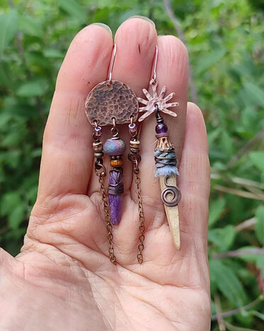 Boucles d'oreilles en cuivre avec amethyste