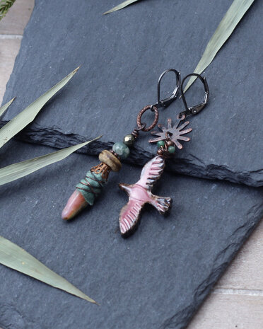 Boucles d'oreilles Oiseau rose cuivre