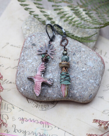 Boucles d'oreilles Oiseau rose cuivre