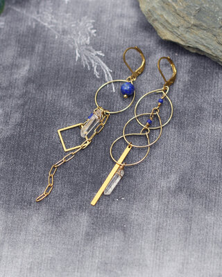 Boucles d'oreilles lapis lazuli cercles dores