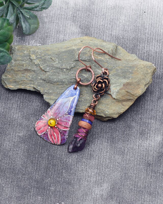 Les fleurs amethystes boucles d'oreilles bohemes