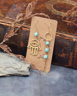 Boucles d'oreilles Hamsa turquoise