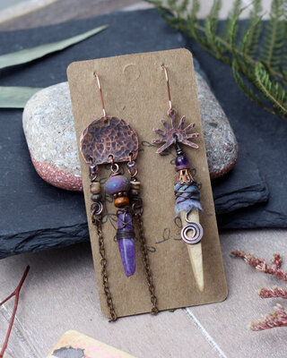 Boucles d'oreilles en cuivre avec amethyste